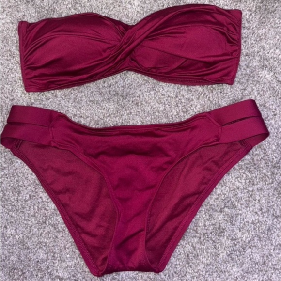 Burgundy Bandeau Bikini Top with Removable Strap | Small - Picture 8 of 8